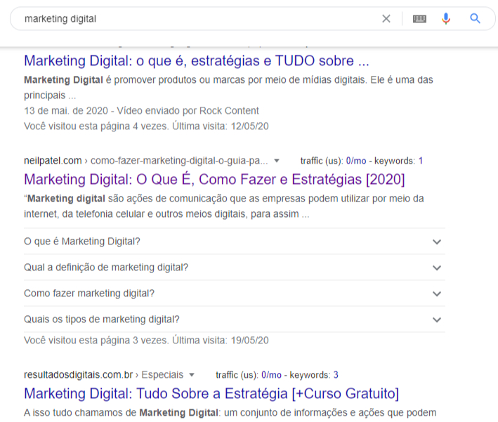 Resultado Google para a palavra-chave "marketing digital"